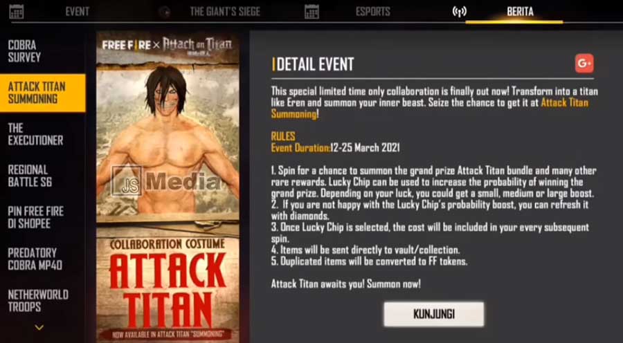 Cara Mendapatkan Skin Attack Titan FF