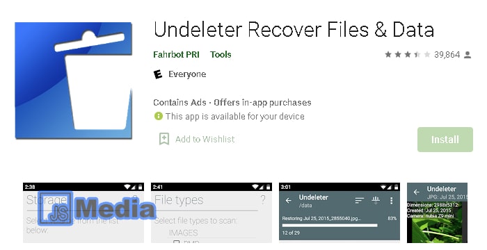 2. Mengembalikan Folder Menggunakan Aplikasi Undeleter Recover Files And Data