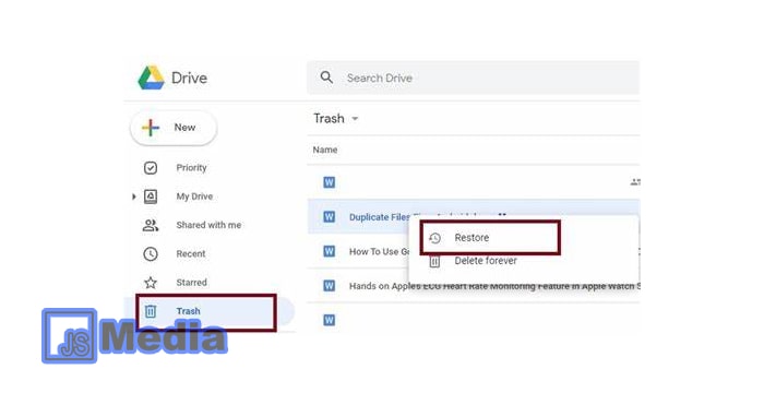 2. Melalui Google Drive Trash