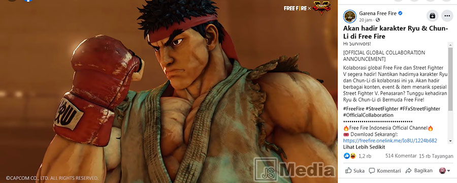 Kolaborasi Resmi FF x Street Fighter V