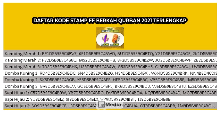 8 Daftar Kode Stamp FF Berkah Qurban 2021 yang Siap Dipakai Terlengkap