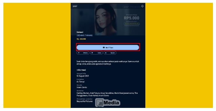 pembelian tiket dengan menekan tombol Beli Tiket dan Pilih Metode Pembayaran