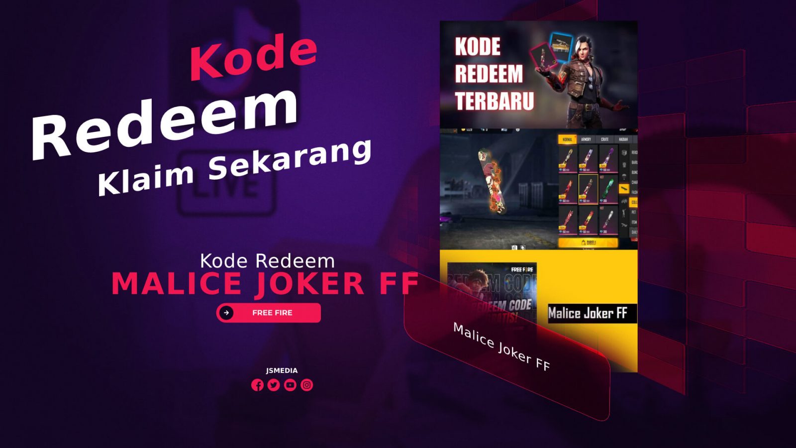 Malice Joker FF, Kode Redeem Permanen Free Fire Terbaru