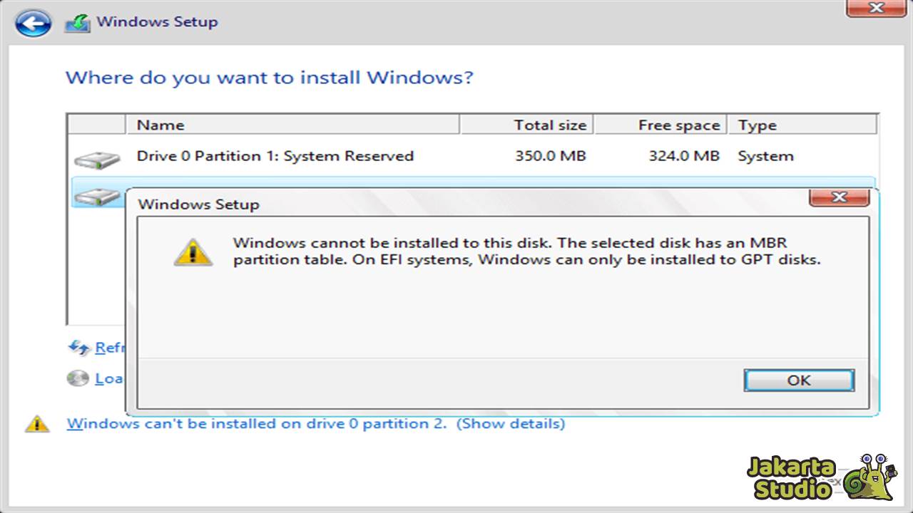 Solusi Windows Cannot Be Installed to This Disk