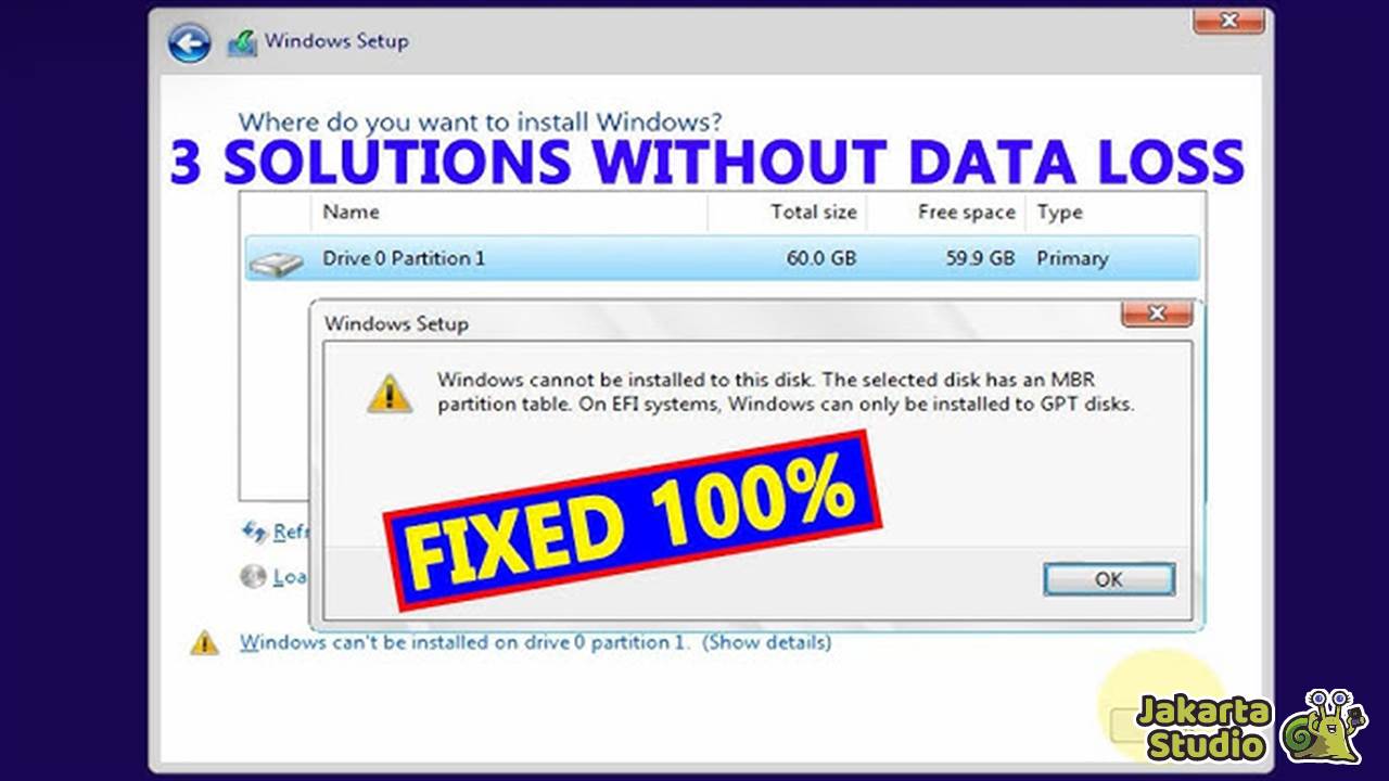 Solusi Windows Cannot Be Installed to This Disk