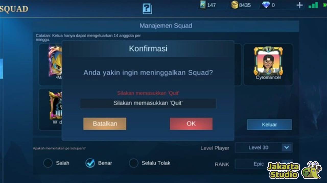 Cara Keluar Squad Mobile Legends