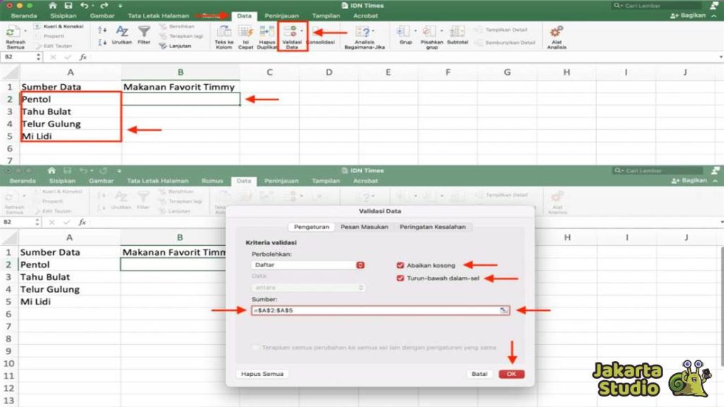 Cara Membuat Drop Down List Excel